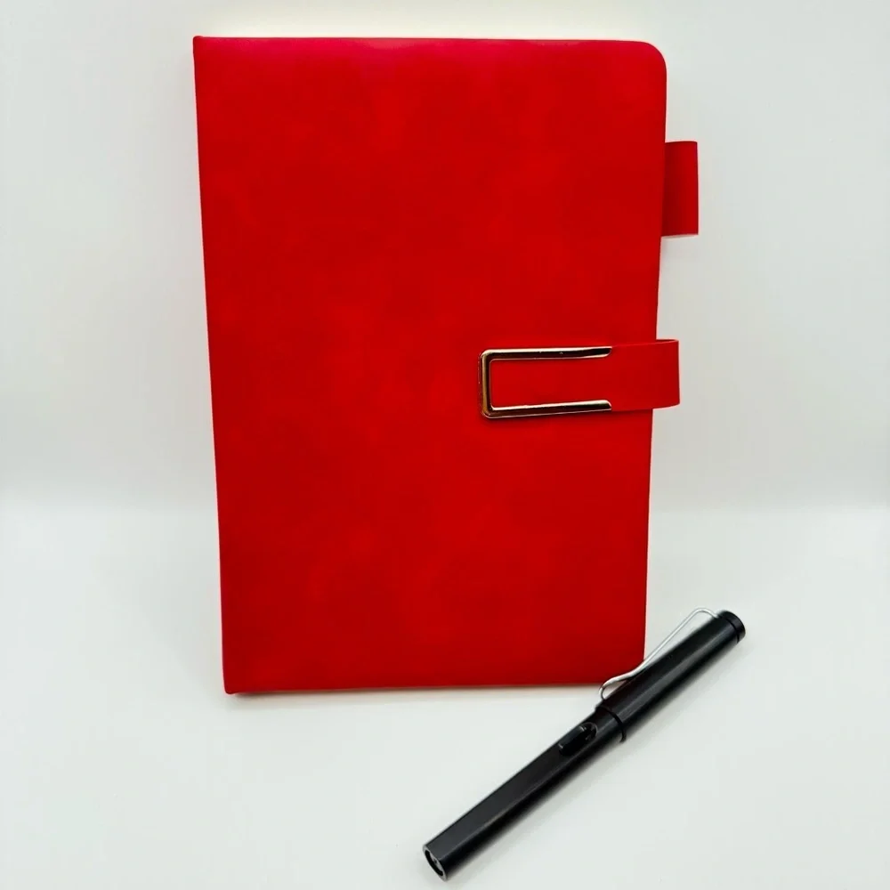 Vintage A5 Leather Notebook Red Soft Cover & Bookmark